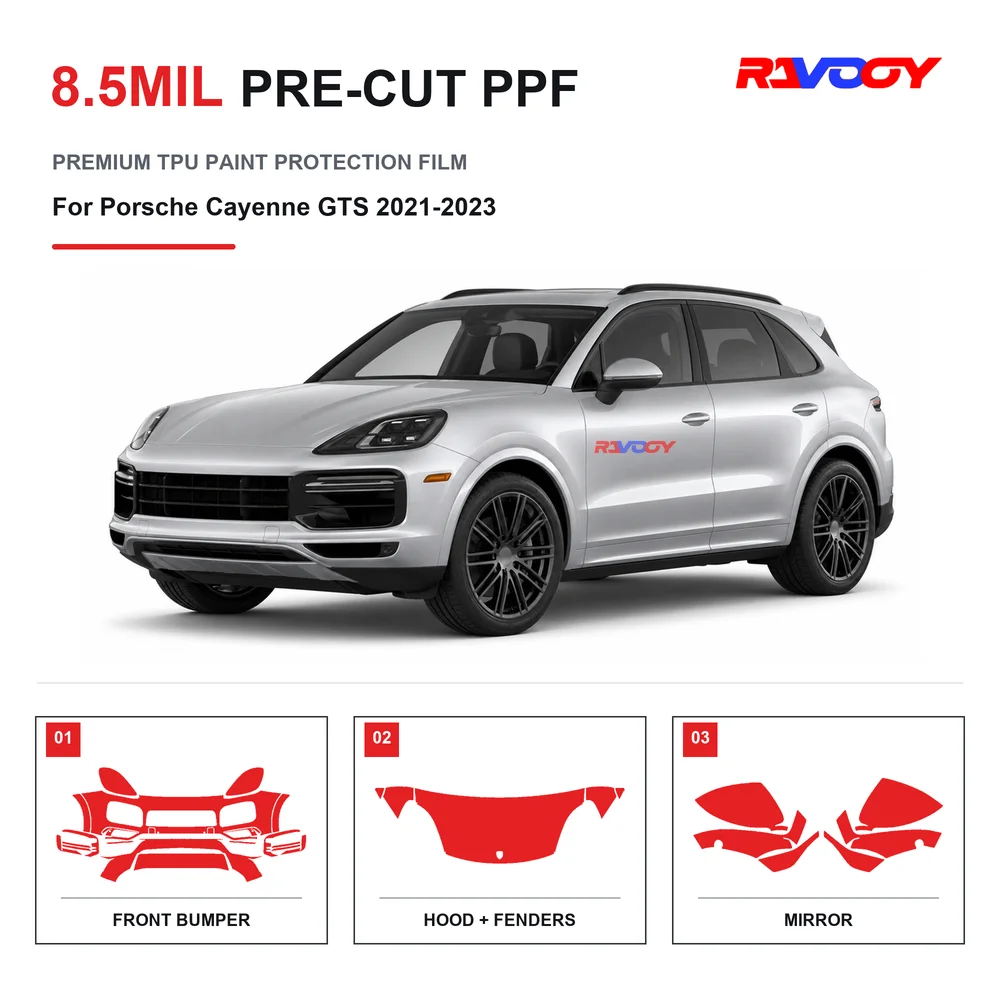 Precut PPF For Porsche Cayenne GTS 2021-2023 8.5mil TPU Clear Paint Protection Film Self Healing Hydrophobic UV Stone Chip Guard