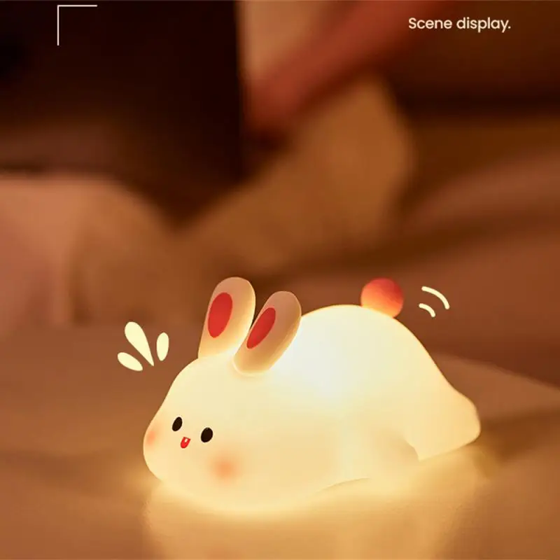 Pat Light Long Lasting Battery Life Skin-friendly Material Soft Light Timing Function Cute Rabbit Shape Smooth Night Light