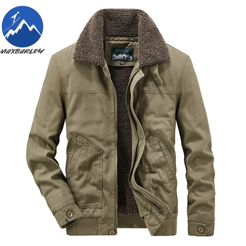 Maxbarley Mens Padding Coat Turndown Collar American Style Lightweight Padded Jacket Plus Size Hiking Warm Lamb Fleece Jackets