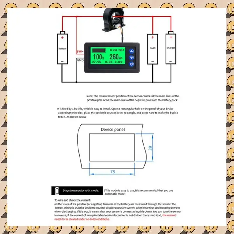 

A003 DC9-100V LCD Digital Hall Coulomb Meter, 50A Ammeter Voltmeter, Battery Voltage Current Indicator Tester