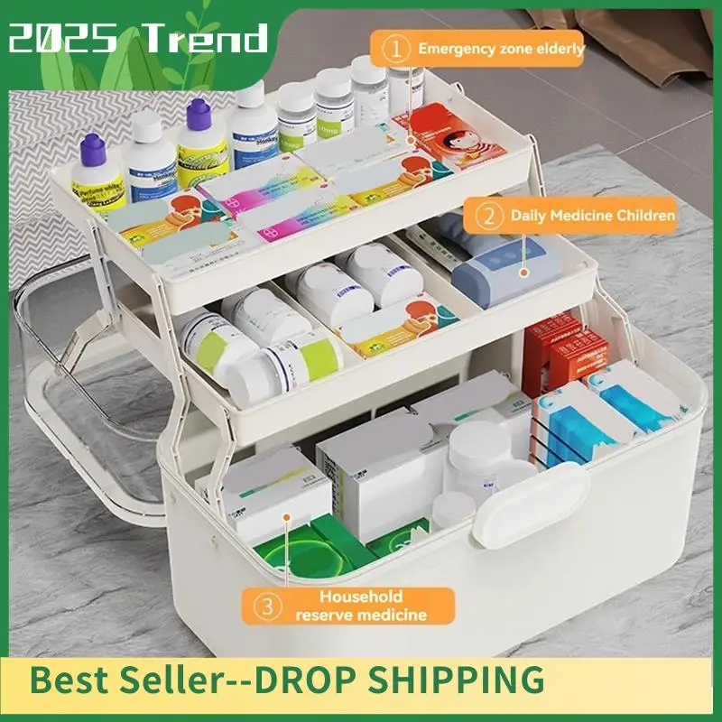 

AD33 HOT 3-Tier Medicine Storage Box Portable & Dustproof,Multi-Layer Family Size Organizer