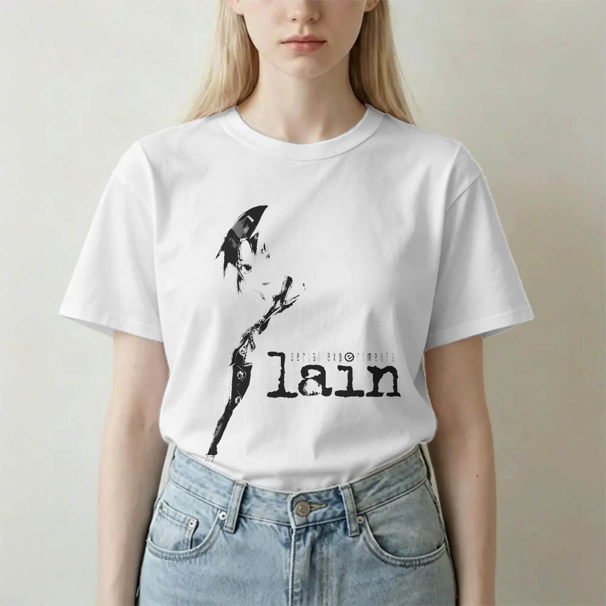 Serial Experiments Lain Fade Line T-Shirts Men Women Lwakura Sci Fi Manga Leisure Cotton Tee Shirt T Shirt Plus Size Clothes