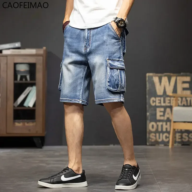 

2025 Men's Denim Shorts Cargo Multi-Pocket Five-Point Jeans Shorts Fat Large Size Denim Shorts Summer Casual Loose Men Clothing