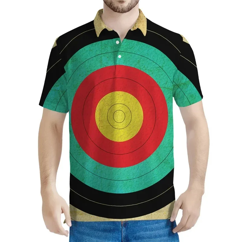 Colorful Darts Graphic Polo Shirt For Men Dart Board 3D Printed Tees Summer Streetwear Button Lapel Tops Short Sleeves T-Shirts