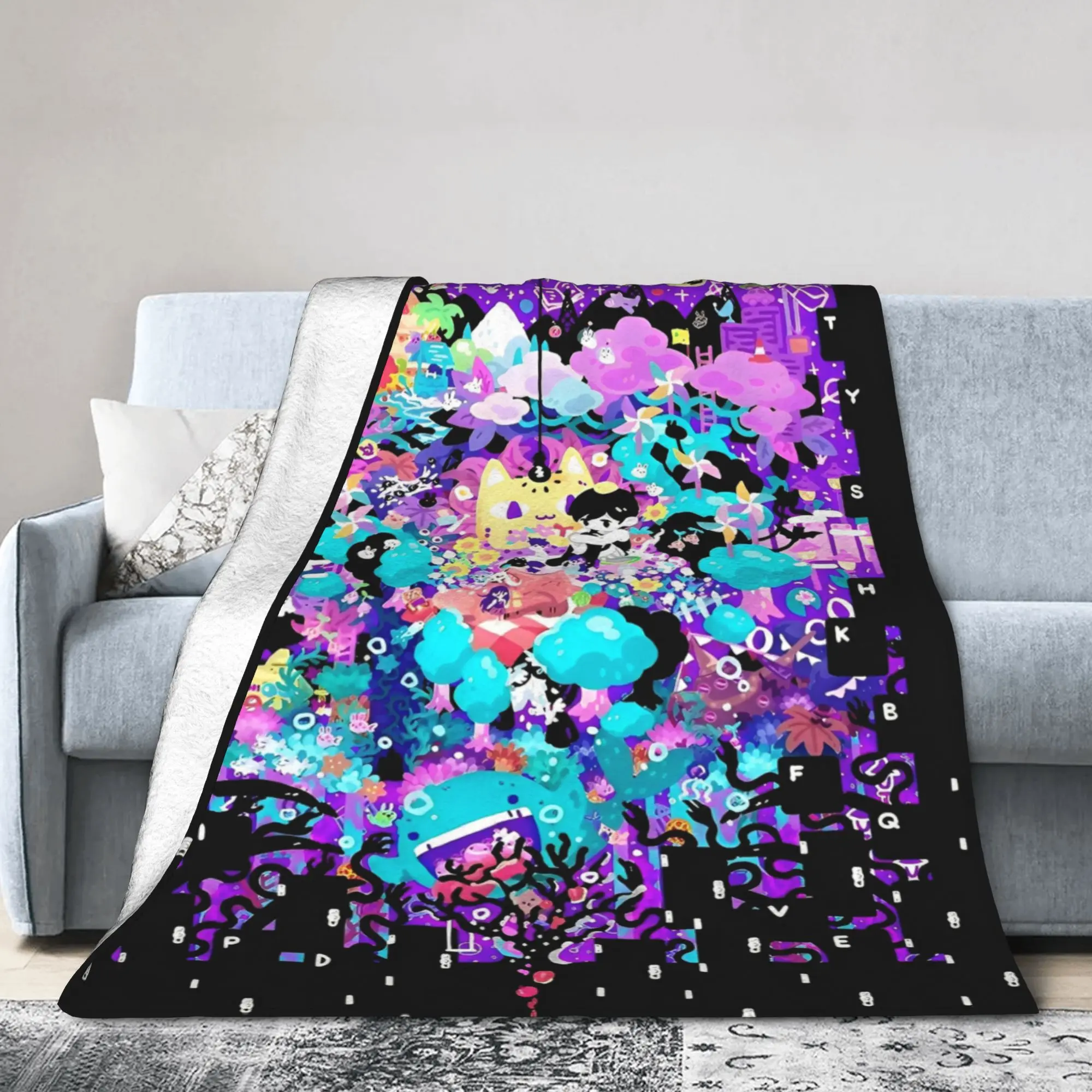Omori Hot Game Printed Blanket  Warm Soft Aesthetic Plush Throw Blanket For Couch Chair Sofa Bed Flannel Bedspread Bed Cover