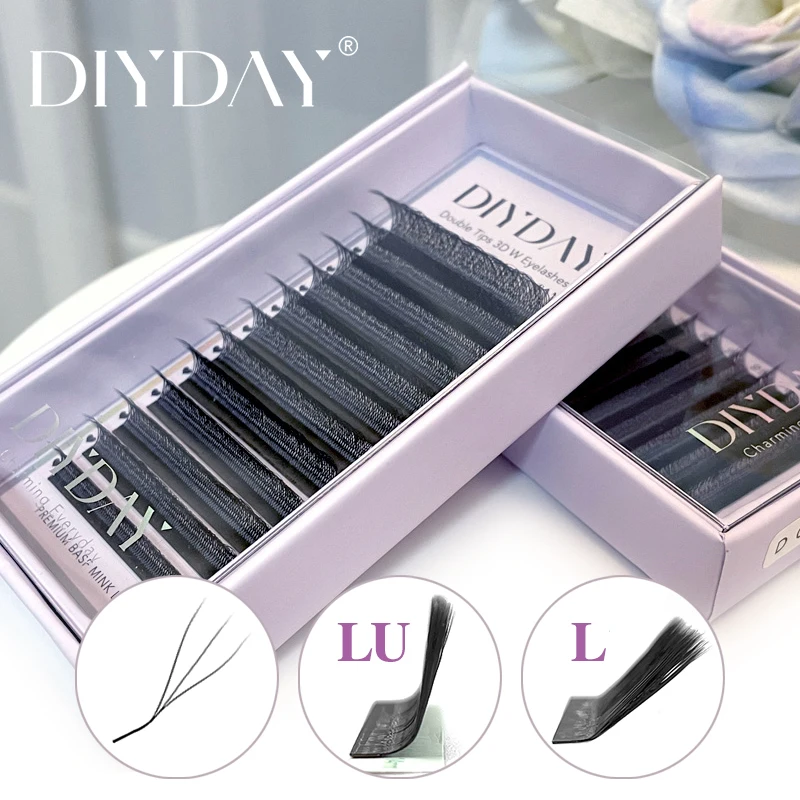 DIYDAY extensión de pestañas en forma de L/LU/M 3D W, estilo W, pestañas de visón falso, prefabricadas, voluminosas, suministros de pestañas, ventilador para extensiones de pestañas, pestañas naturales