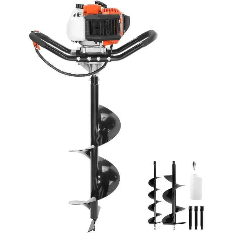 Post Hole Digger, Auger Post Hole Digger, Gas Powered Earth Digger with Two Earth Auger Drill Bit and Extension Rods