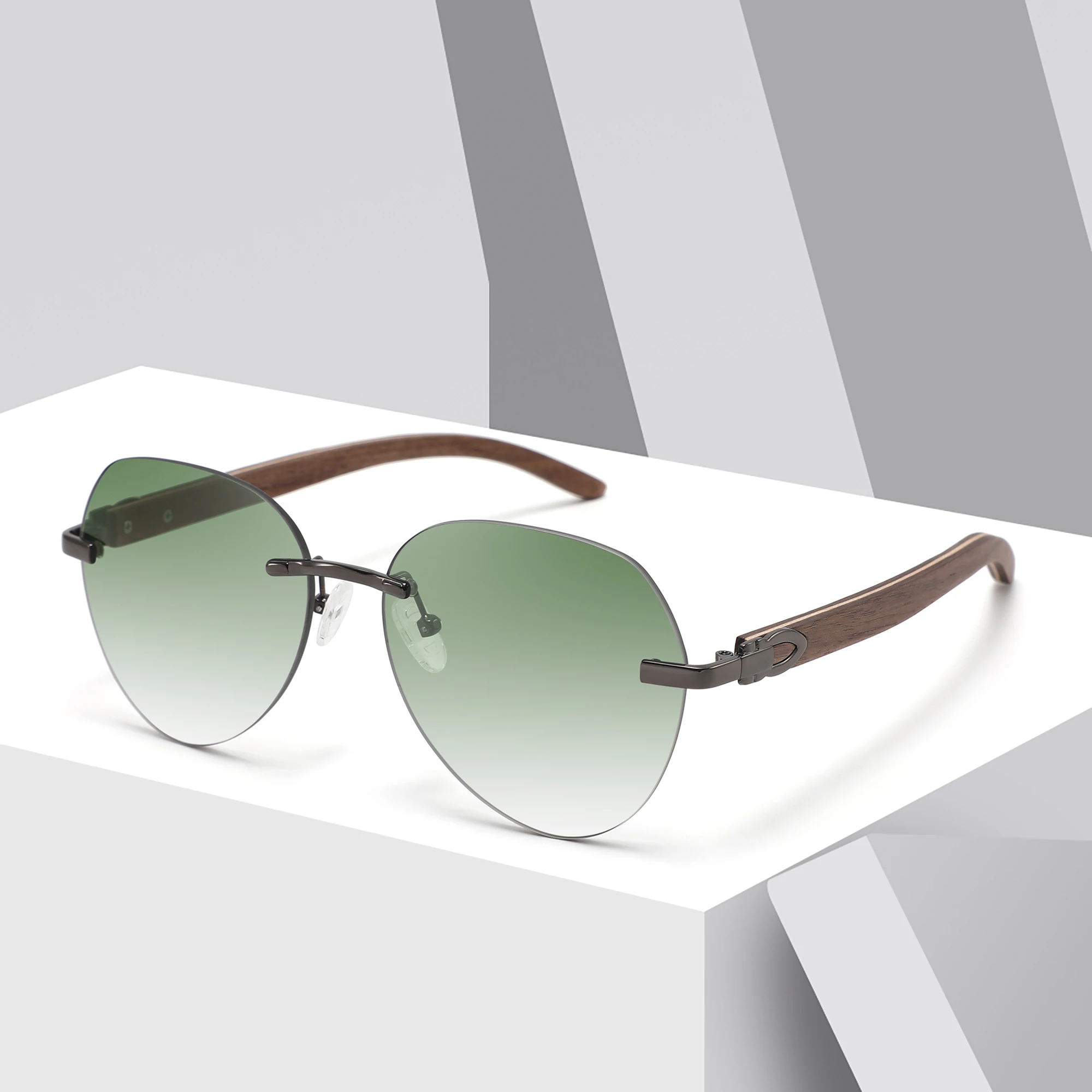 نظارات شمسية جديدة راقية بدون إطار خشبية عصرية واقية من الشمس للنساء بإطارات كبيرة مصنوعة من خشب الخيزران للرجال #1