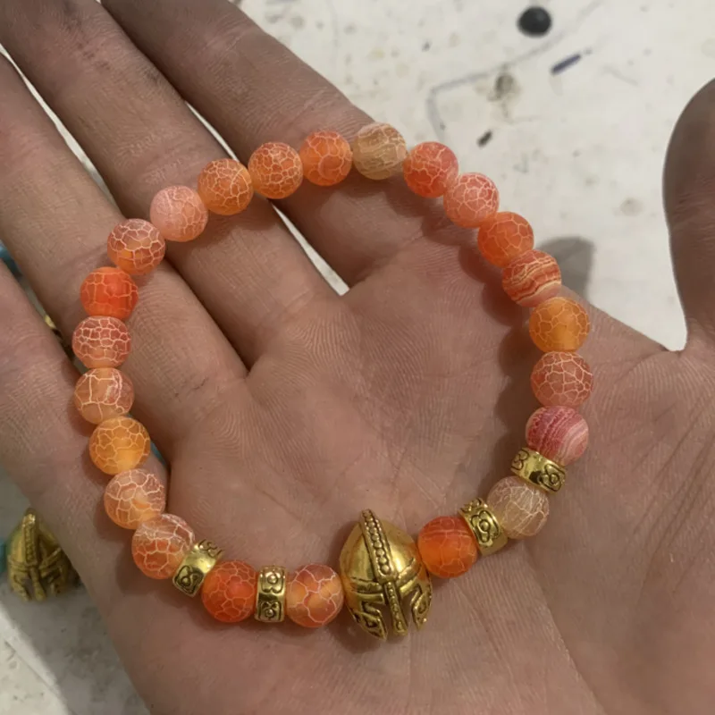 Natural orange agate bracelet Round frosted weathered agate Watermelon Beaded Bracelets Adjustable Yoga Lucky Bracelet for Women