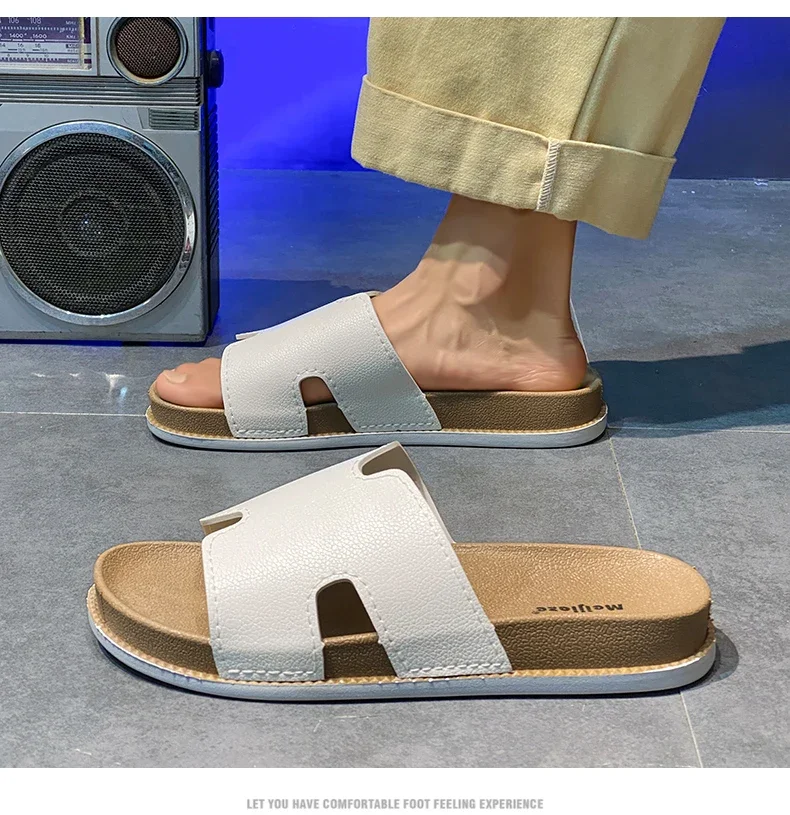 Modische schwarze Herren-Slipper, bequeme, weiche Plateau-Slipper für Herren, Designer-Freizeitslipper, Outdoor-Strandschuhe, Herren-Slides – Detail 11