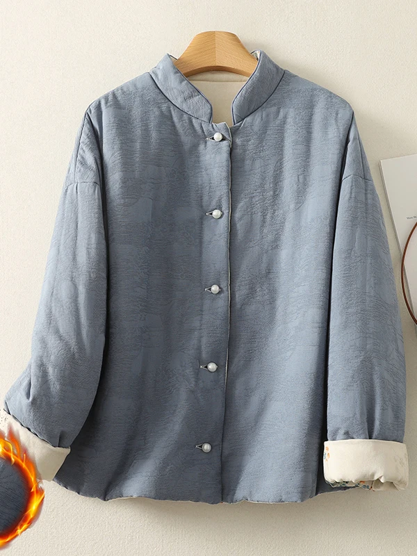 

New Chinese Sle Floral Embroidery Long Sve Cotton Jaet Women's Autumn Winter Warm Filled Stand Collar Cardigan Coat