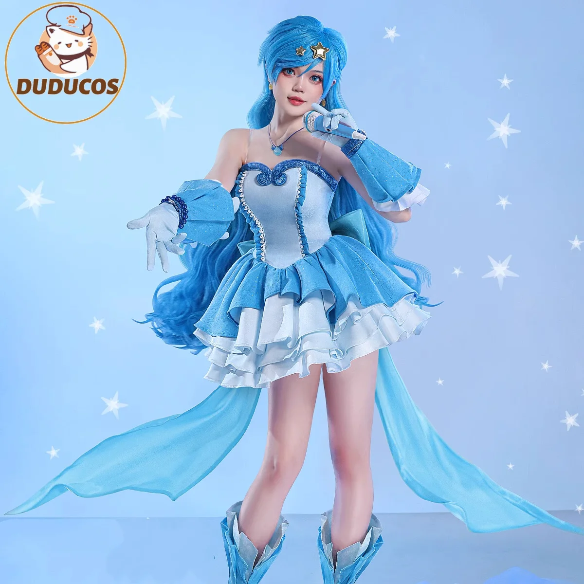 Em estoque hanon hosho cosplay traje anime sereia melodia pichi pichi pitch DUDU-SR feminino vestido azul hanon hosho dia das bruxas