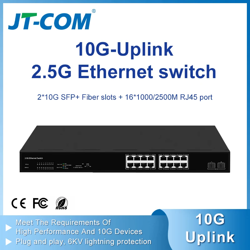 

JT-COM 16-портовый коммутатор 2,5G + 2*10G SFP + оптоволоконные порты Сетевой мониторинг безопасности корпоративного Ethernet-коммутатор