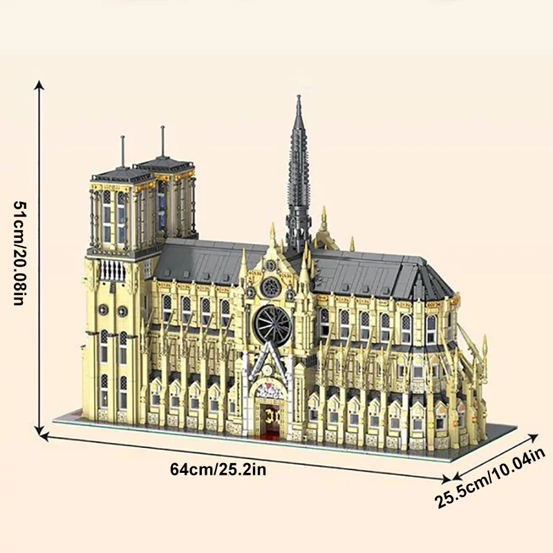 8225pcs Notre-Dame Cathedral Medieval Building Blocks Set Architecture Modular Building Block Assembly Model Kit Adults Toy Gift