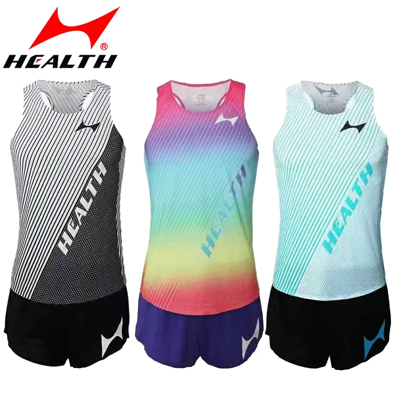 Health Summer Running Suits Men Sprint Vest And Shorts Breathable Sprints Outdoor Marathon Uniform Track And Field Sets