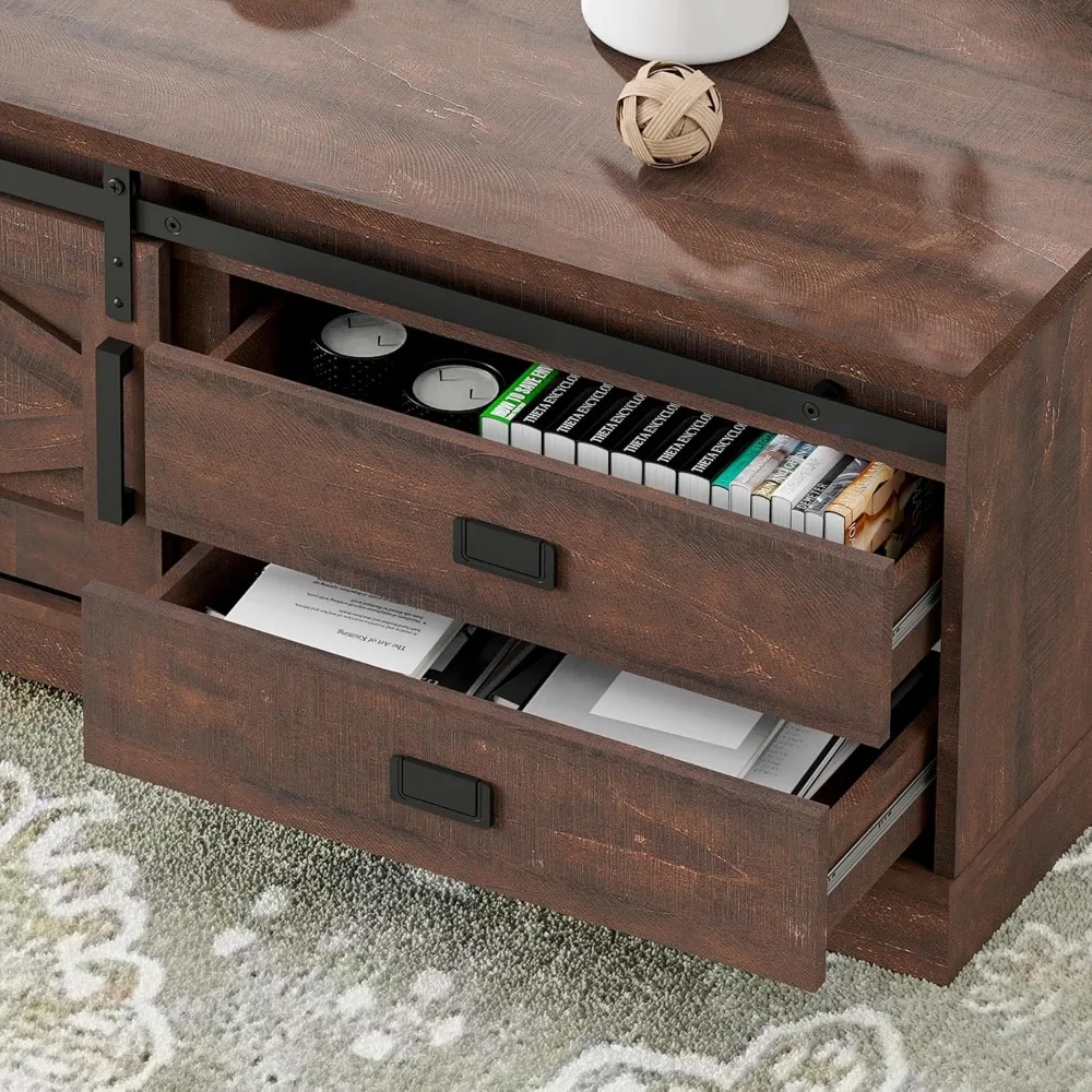 Rectangle Coffee Table with Storage for Living Room,47.2x22 Inch Dining Center Table with Sliding Barn Door and 2 Drawers