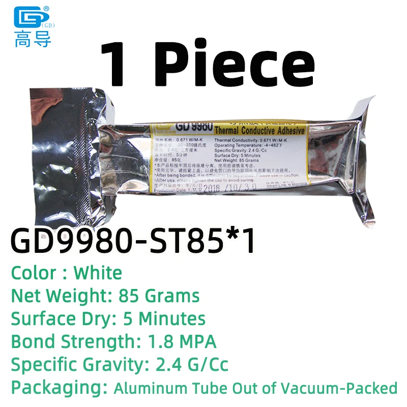 Wit GD9980 Thermisch geleidende lijm Cementlijm Siliconen Nettogewicht 10/85 gram Snel uithardende aluminium zachte buisverpakking ST