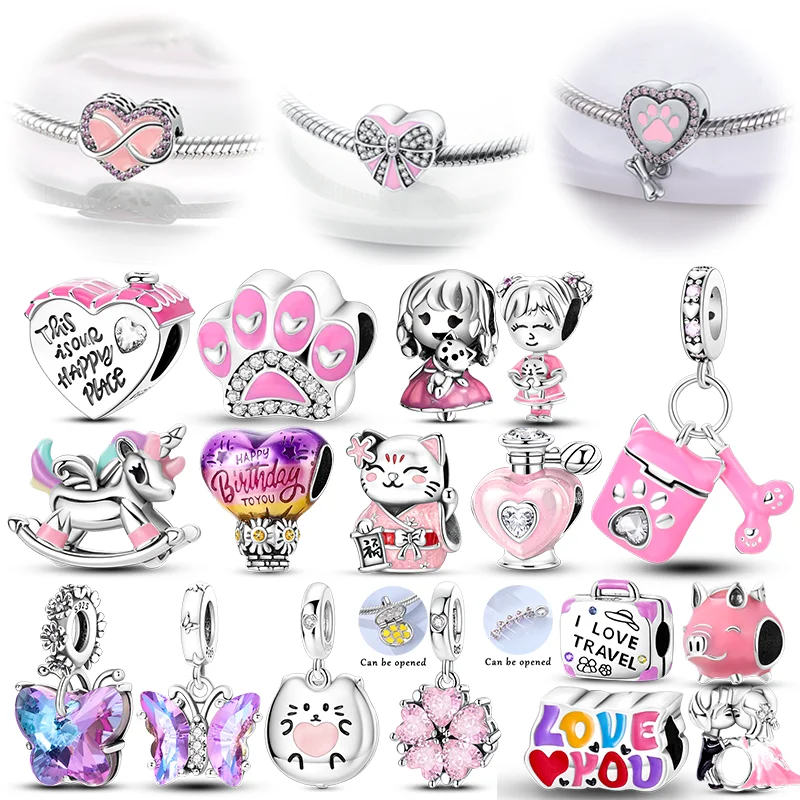 Fit Original Bracelet 925 Sterling Silver Charms Bead CZ Zircon Butterfly Five Leaf Grass Love Dangle DIY Jewelry Gift