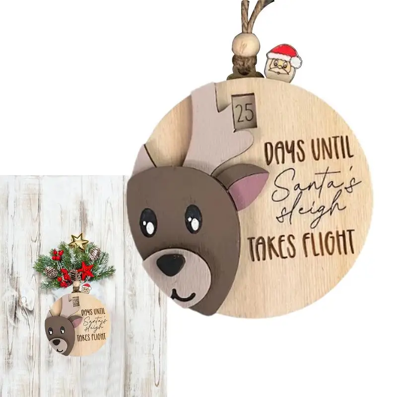 Wooden Christmas Countdown Decoration 25 Days Countdown Pendant 3D Winter Decoration Sliding Ornament For Home Decoration