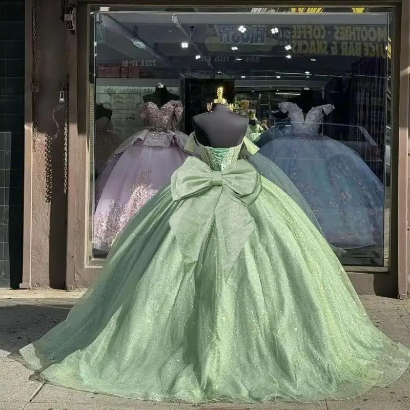 Off Shoulder Mesh Palace Style Princess Dress Sequins Bride Toast Costume Stage Performance Starry Night Gown  Customized