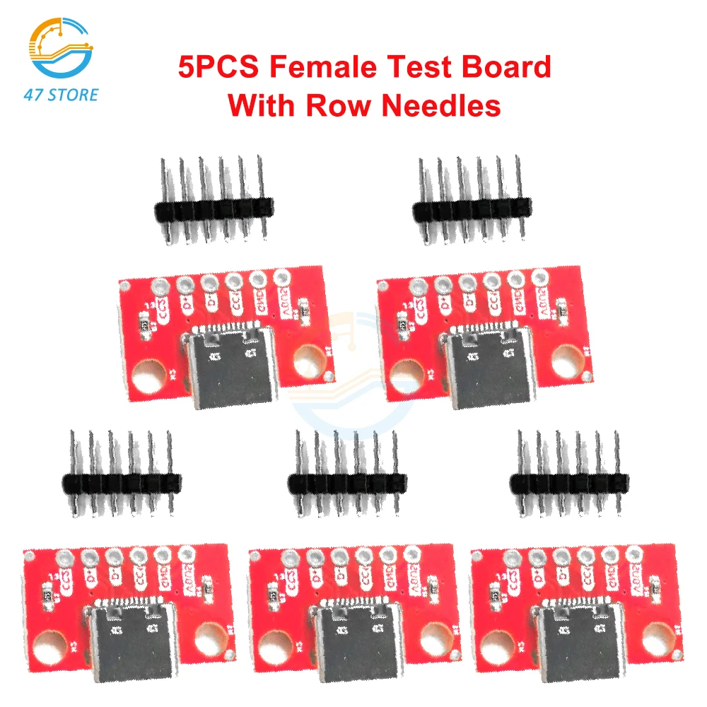 5PCS Type C Female Test Board USB 3.1 PCB Board 16P to 2.54mm Connector Socket High Current Power Adapter Module With Needles