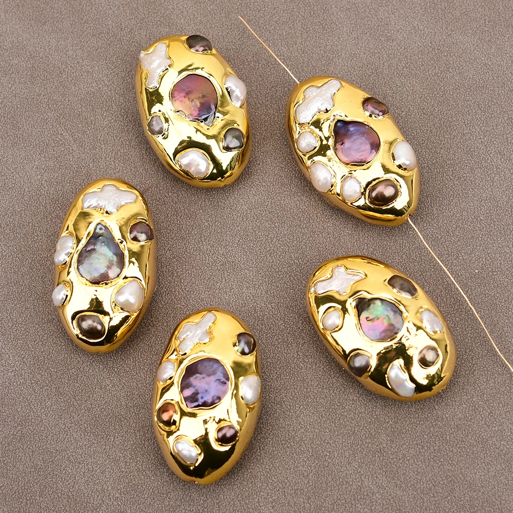 APDGG Wholesale 5 Pcs Big Gold Edged Natural White Black Keshi Pearl Gold Trim Accessories Jewelry Findings DIY