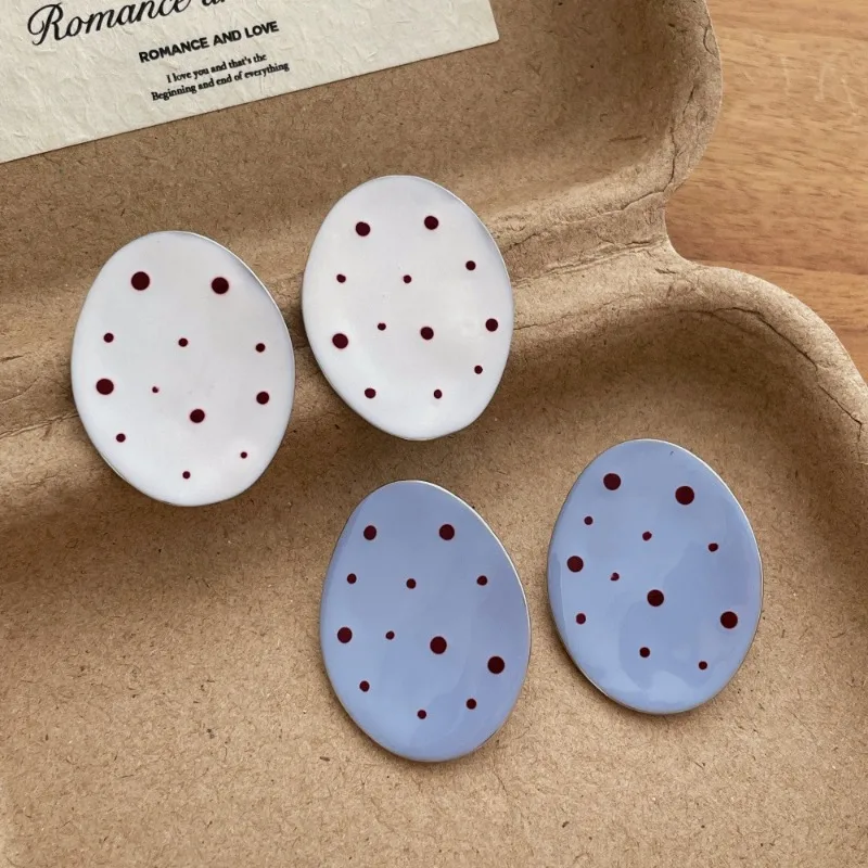 

Minar Korean Fashion Blue White Color Enamel Irregular Polka Dot Oval Dangle Earrings for Women Copper Alloy Statement Jewelry
