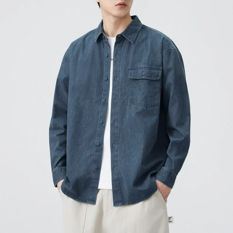 Men's Spring Pure Cotton Shirt Japanese-style Retro Men's Loose Long-sleeved Casual and Versatile Thin Shirt Jacket Fashionable