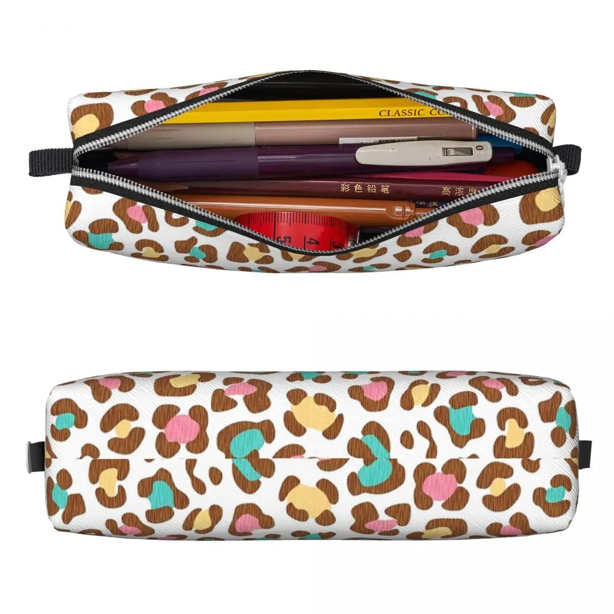 Leopard Ice Cream Pencil Case Cute Pen Holder Bags Student Big Capacity School Supplies Cosmetic Pencil Pouch