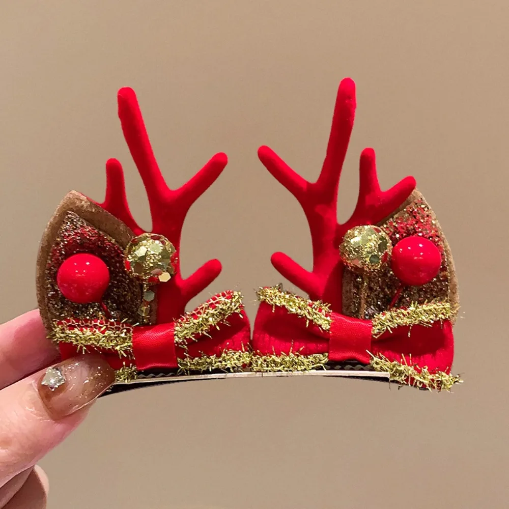 

Lovely Merry Christmas Decor Christmas Elk Hairpin Sequin Bowknot Christmas Hat Headabnd Kids Gifts Cloth Plush Hair Clip Girls