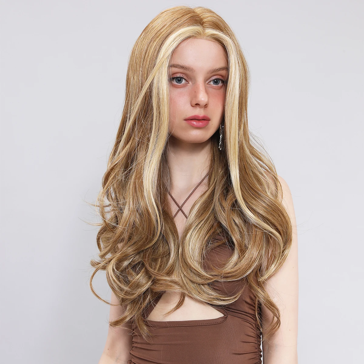 Smilco-Perruque Lace Front Synthétique Bouclée Blond Ombré pour Femme, Perruques sulfOndulées, Perruque Avant Invisible en Dentelle Pré-épilée, Degré 03/Chaleur