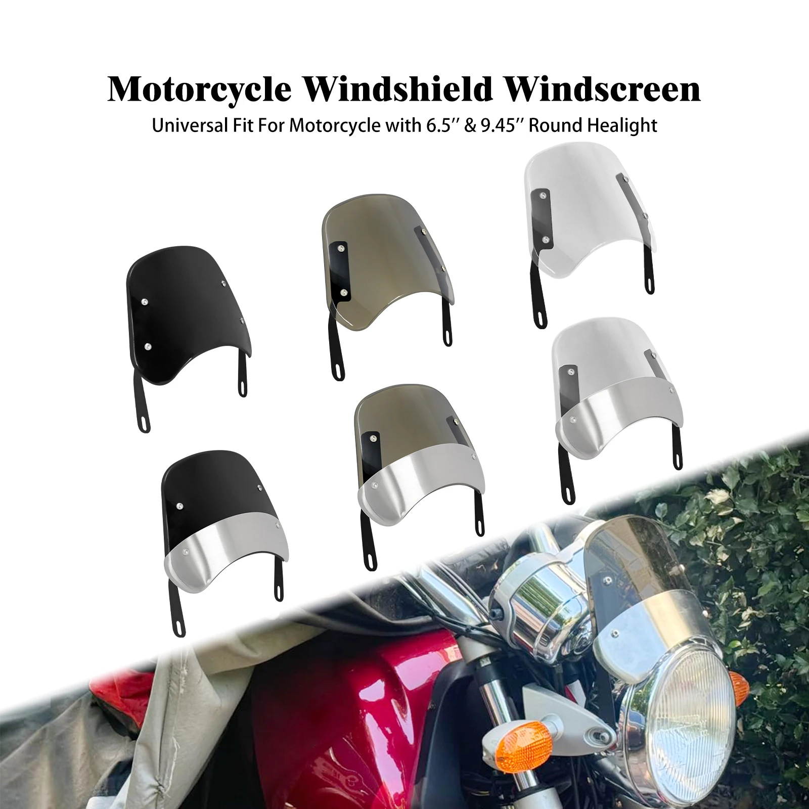 

Motorcycle 6.5" & 9.45" Headlight Windshield Windscreen Deflector Fairing Universal For Harley For Yamaha For Honda For Suzuki