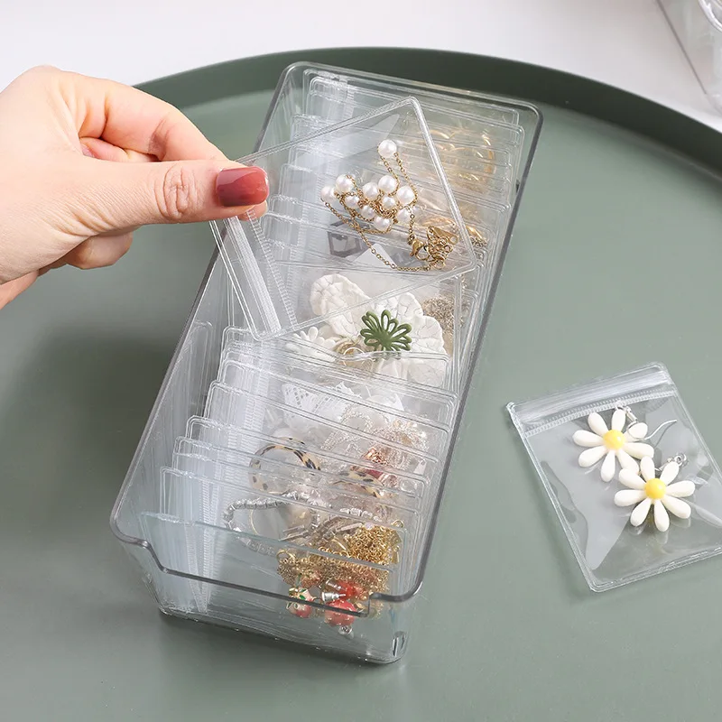 100 PCS PVC Self Sealing Jewelry Bag Thick Necklace Bracelet Ziplock Bag Ring Storage Holder Bag Storage Anti-oxidation Bag