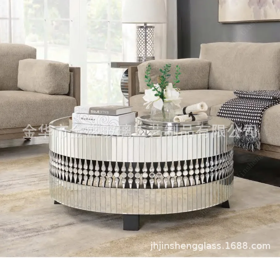 

Circular mirror coffee table, living room furniture, glass handicrafts manufacturer, direct sales, foreign trade wholesale