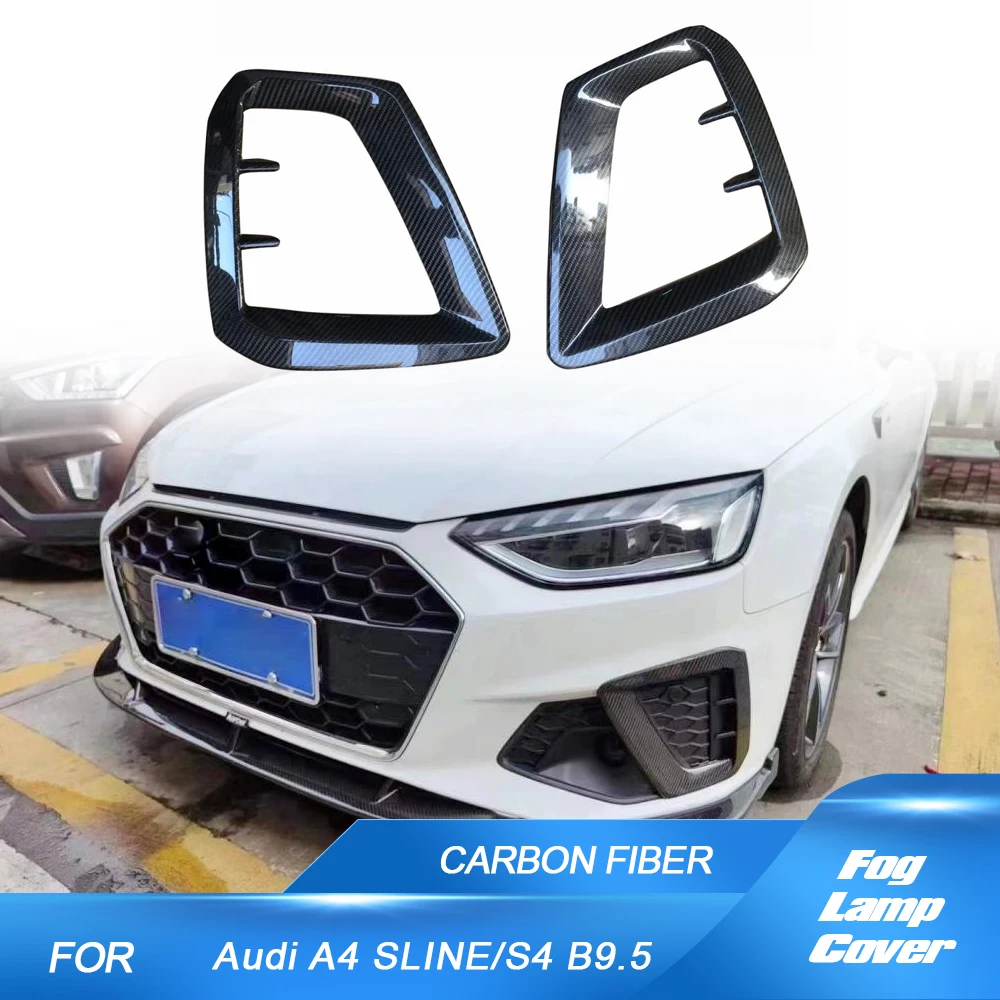 Car Front Bumper Canards Fog Lamp Covers Trims for Audi A4 S Line S4 B9.5 Sedan 2020 2021 Car Front Fog Light Frame Carbon Fiber