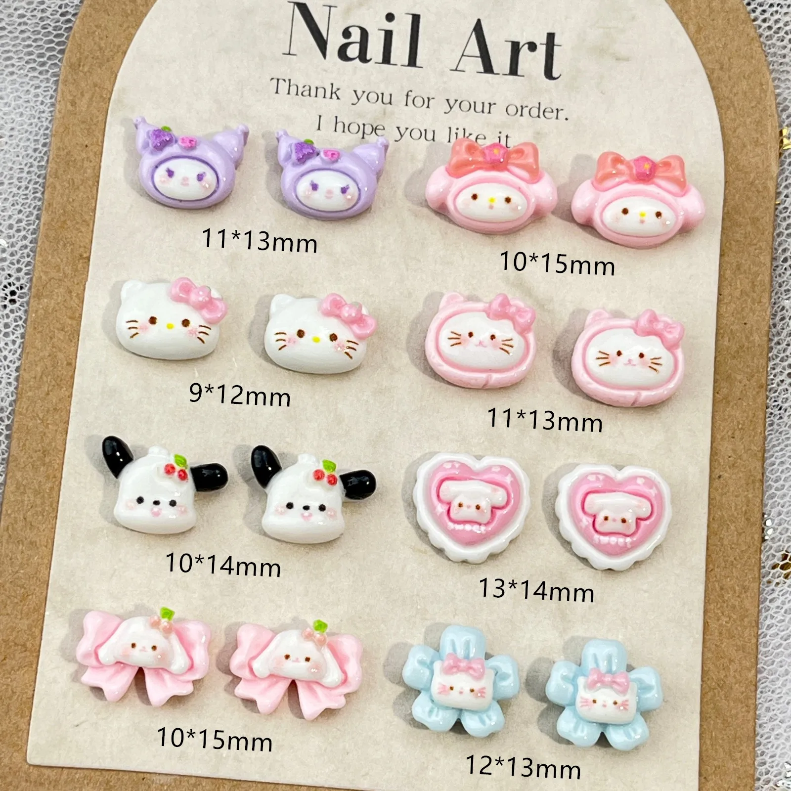 50 Stück/Packung 3D-Cartoon-Nagelanhänger – süße Kuromi und Hello Kitty-Nageldekoration aus Kunstharz, DIY-Nagelkunst-Zubehör für Kawaii-Maniküre