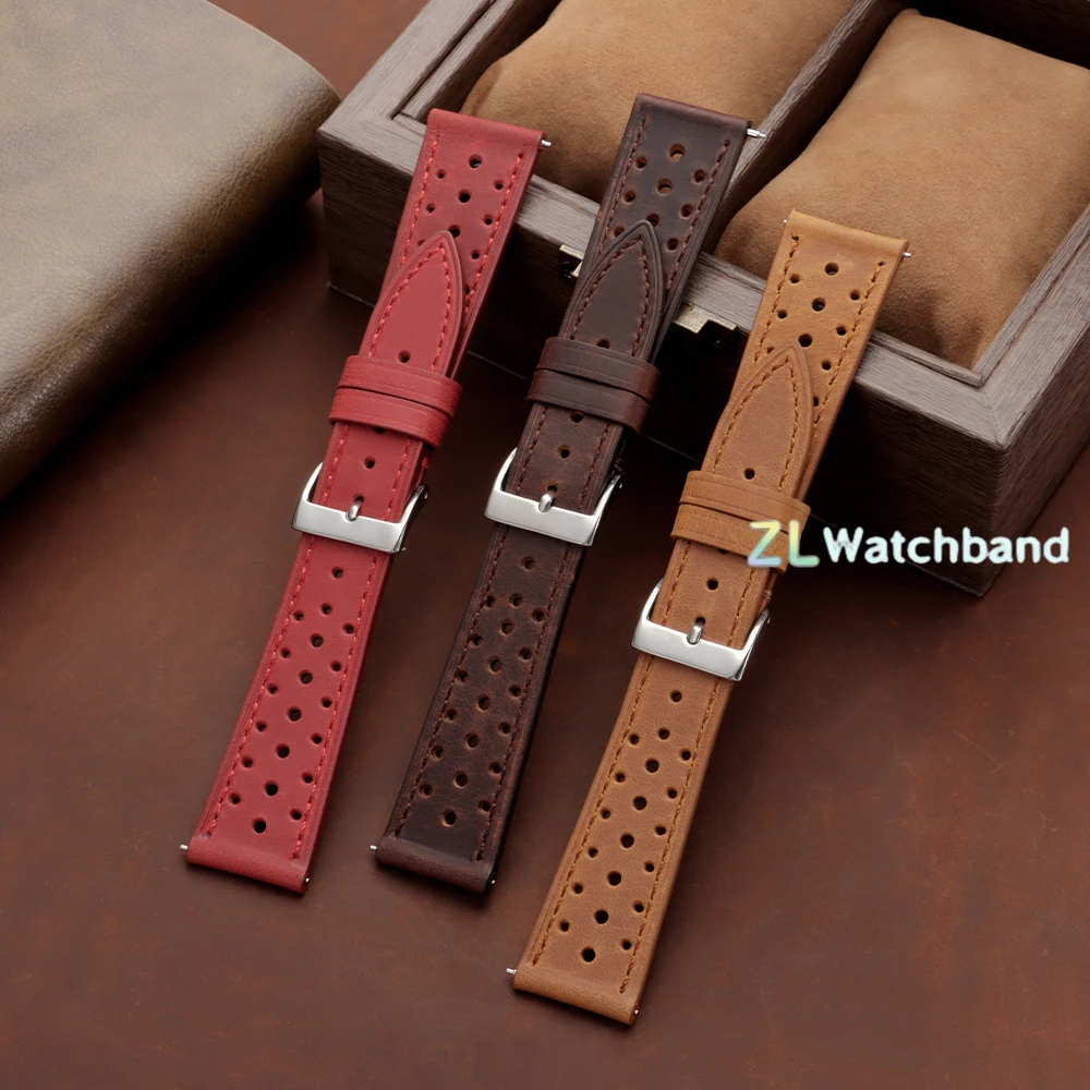 Quick Release Leather Watch Straps Porous Breathable 18mm 19mm 20mm 21mm 22mm 24mm Watchband Vintage Cowhide Bracelets for Rolex