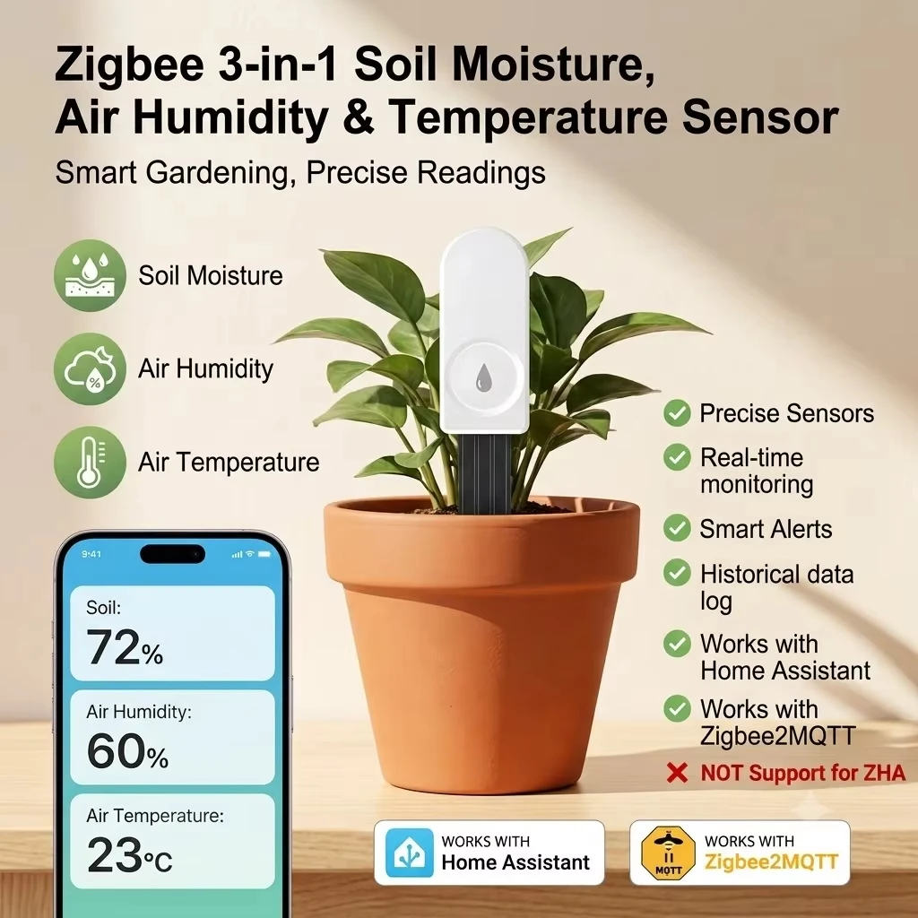 Wireless Zigbee3.0 Soil Moistu - Plant Parent App ulasan dan harga