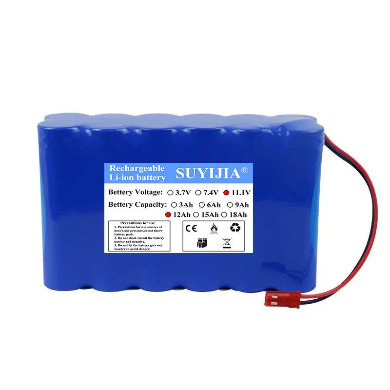 11.1V 12000mAh 3S4P 18650 Lithium Ion Rechargeable Battery Built-in BMS for Bar Stage LED Lights Children's Toys Audio Equipment