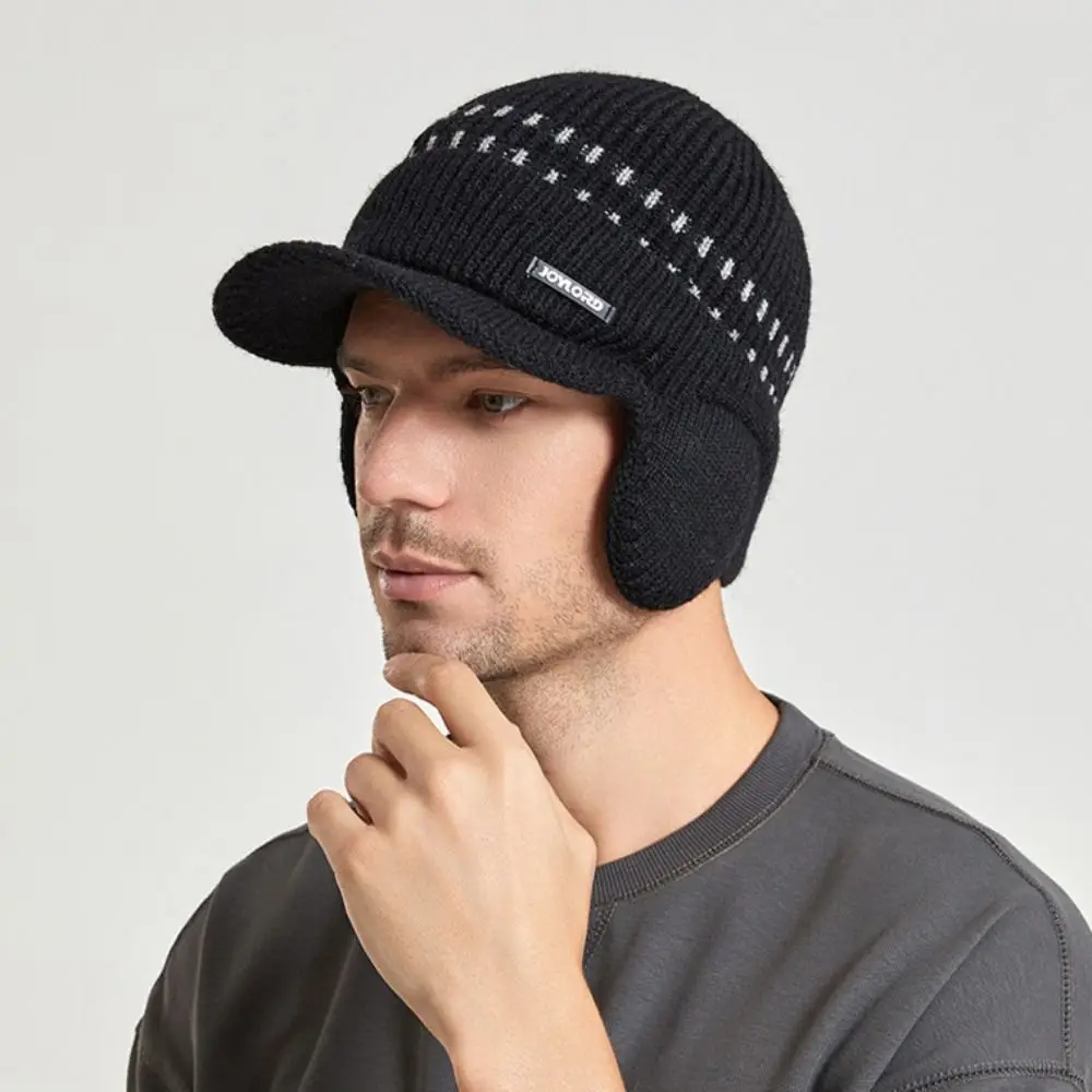 Fashion Solid Color Ear Protection Wool Cap Earflap Warm Knitted Benines Thickened Windproof Pullover Hat Unisex