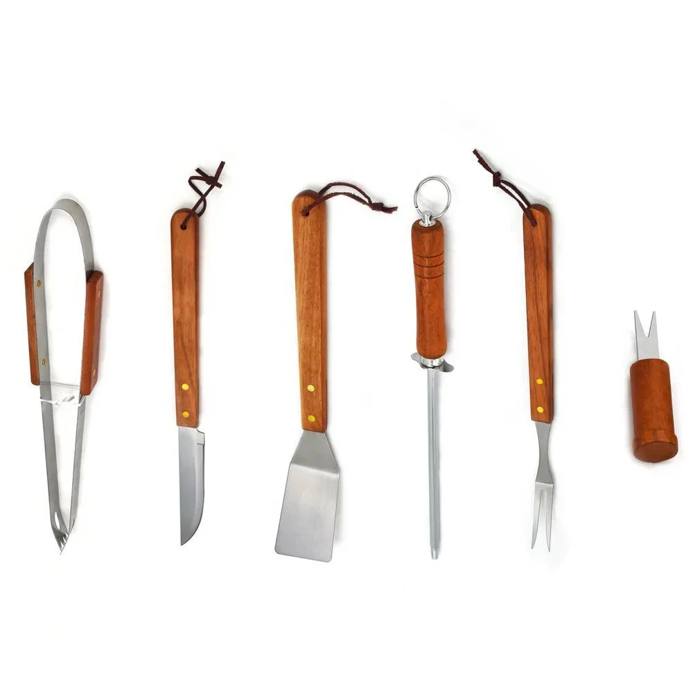 الجملة المحمولة مقبض خشبي الفولاذ المقاوم للصدأ أداة شواء مجموعة مع حقيبة حمل الشواء في الهواء الطلق #2