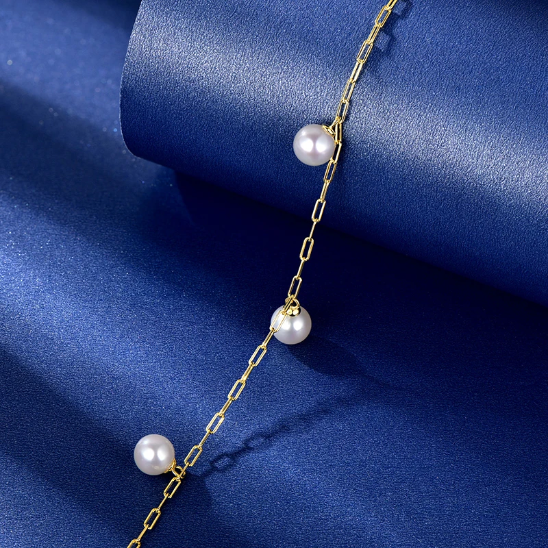 Anziw Fashion 925 Sterling Silver 6.5mm Natural Freshwater Pearl Bracelet for Women Adjustable Chain Bracelet Fine Jewelry Gifts