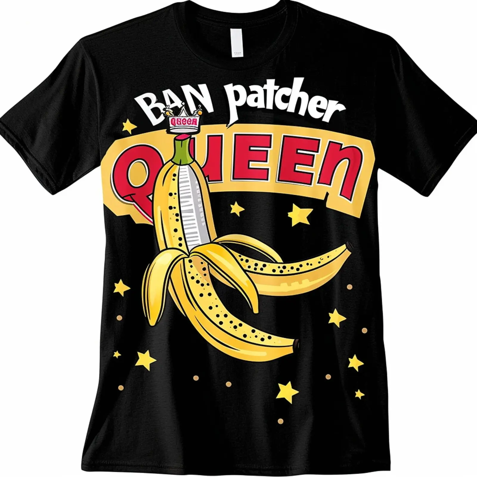 Banpatcher Cartoon Banana Crown Black T Shirt Fun and Stylish Tee for