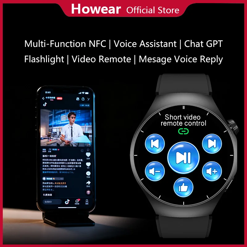 

Voice Massage Reply New Smart Watch Men Howear HW8 Pro+ NFC Flashlight Sport Bluetooth Call Music Controller Short Video Control