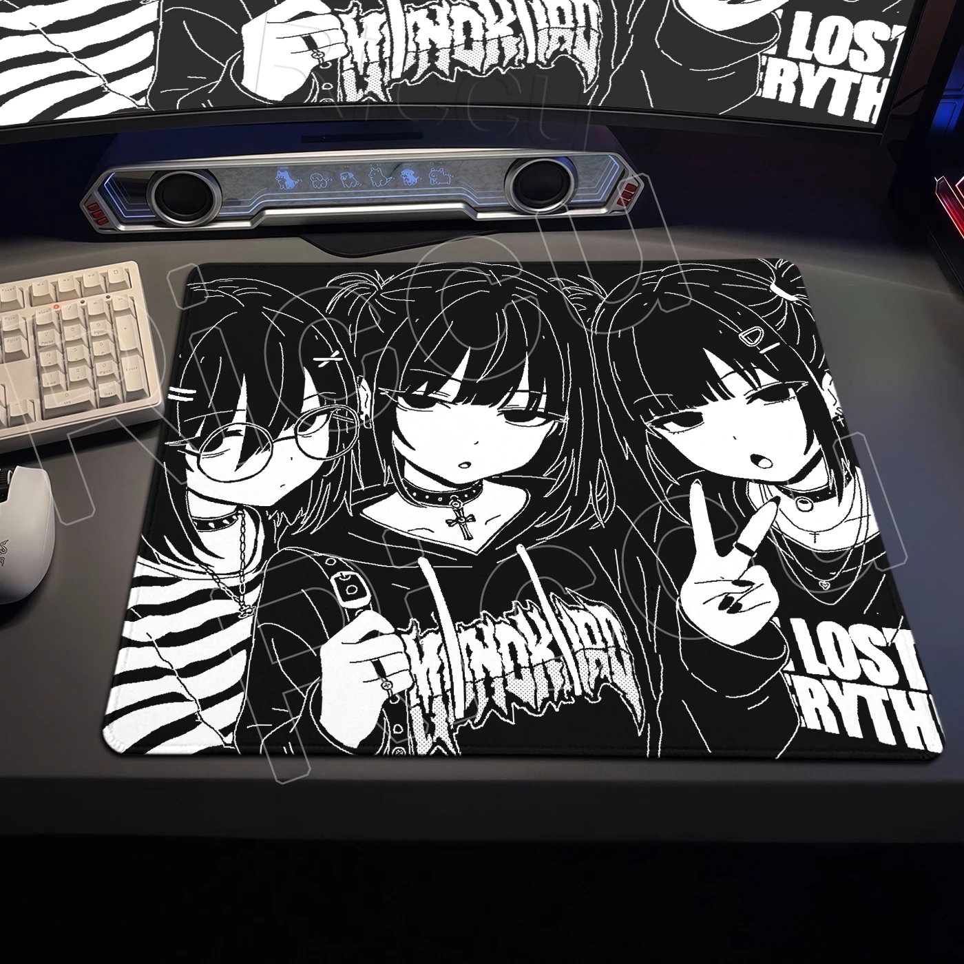 E-Sports Gaming Mouse Pad Pixel Aesthetics Anime Girl Mousepad Non-Slip Surface Small Mats Office Desk Mat Black White Tablepad