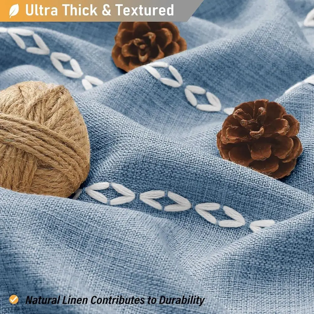 مجموعة ستائر دش كبيرة من الكتان بشرابة بوهو مقاس 72 × 84 مع خطافات، ديكور مزرعة حديث، أزرق #2