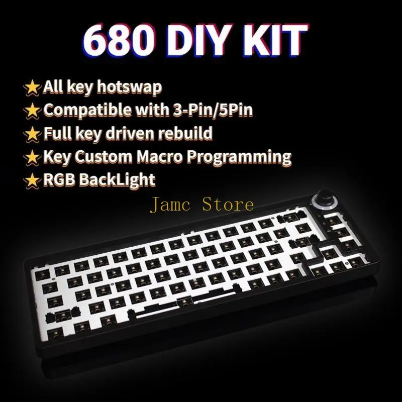 LX0B Customized Mechanical Keyboard 68 for Key RGB Hot Swap DIY Shaft for Seat USB 3/5 Pins Knob Keyboard