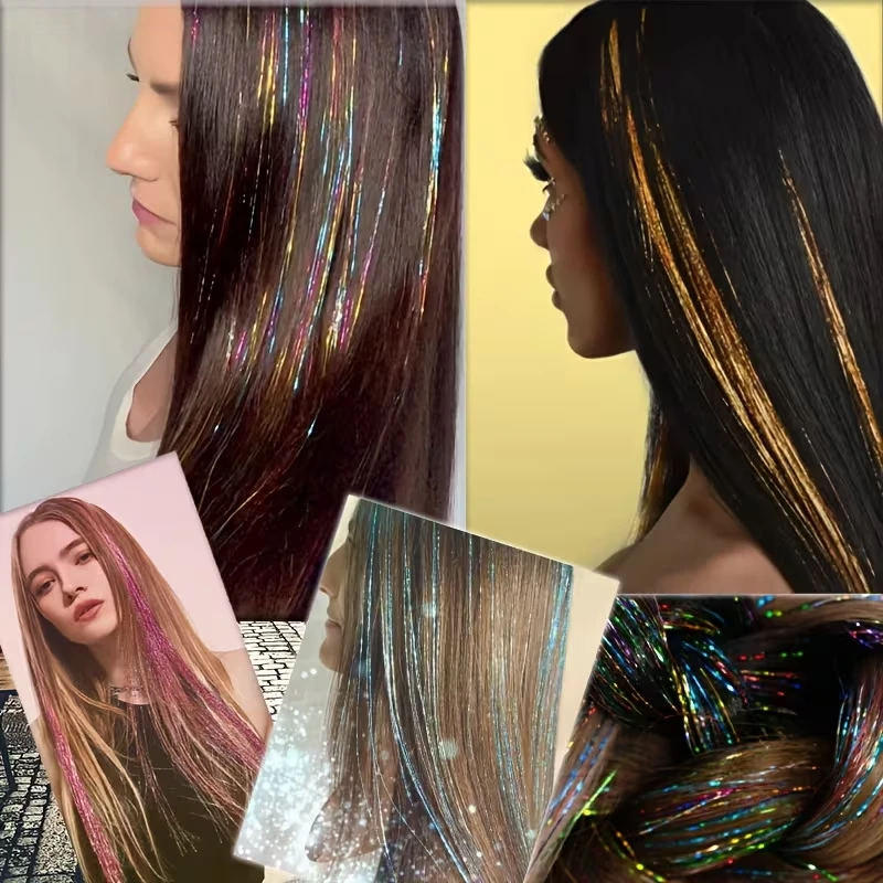 Extensiones de Cabello Sintético Tinsel Arcoíris Clip In Brillante Glitter Postizo para Mujeres Fiesta Cosplay DIY Accesorio de Cabello 6