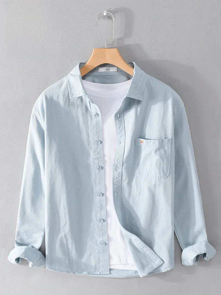 

Мужская повседневная рубашка Lormen из чистого хлопка с длинным рукавом, свободного кроя, весна-осень, модная, универсальная, на пуговицах, верхняя одежда