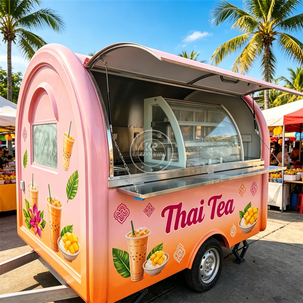 

Stainless Steel Mobile BBQ Food Trailer Fully Equipped Commercial Catering Juice Coffee Bar Food Truck With Full Kitchen